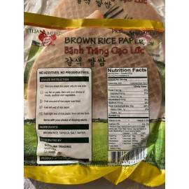 Bamboo Tree Spring Roll Rice Paper Wrappers/ Pandan/ Tumeric/Chilli - Banh Trang - Ruoc Say - Round-Brown 22cm- Banh Trang Gao Luc Twin Rabbit