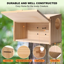 Shinegro Pine Wood Squirrel House Feeder Outdoor Nesting Box for Habitat Residence