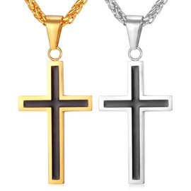 U7 Stainless Steel Cross Pendant Necklaces for Men Women Pendant Chain Silver Plain Cross Necklace Rope Chain 22 Inch