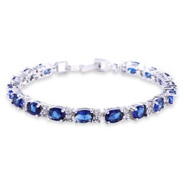GULICX White Gold Electroplated Cubic Zirconia Blue Crystal Bangle Roman Tennis Bracelet Sapphire Color Link Chain