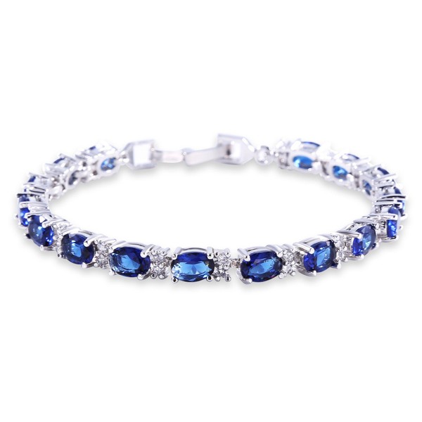 GULICX White Gold Electroplated Cubic Zirconia Blue Crystal Bangle Roman