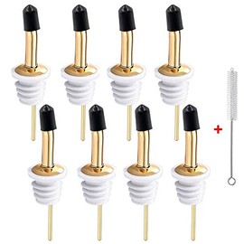 SuproBarware Liquor Bottle Pourers - Stainless Steel Bottle Pourers with Clean Bursh, Rustproof Metal Alcohol Pouring Tubes For Bars, Clubs, Restaurants & Home Use (Gold)