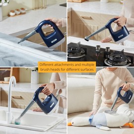 SALAV® CleanSteam Compact Steam Cleaner Pressurized Multi-Surface Handheld Steamer w/11pc Accessories, Safety Lock No-Drip Fast Heat Time Unlimited Use, for Cleaning Windows, Tiles, Grout, Car (Navy)
