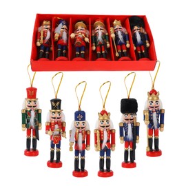 6 Pcs Christmas Wooden Nutcracker Ornaments,12cm Minifigures Soldier Nutcracker Puppet,Wooden Nutcracker King Figurines Hanging Ornaments for Traditional Christmas Tree Decoration,Party Decor