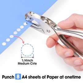 BGUP 6 Pack Single Hole Punch, 1/4" Paper Hole Puncher with 8-Sheet Capacity for Crafts, Handheld Circle Hole Punch for Crafts, Tags, and Tickets