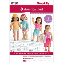 Simplicity 8190 American Girl 18'' Doll Beach Clothing Sewing Patterns