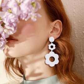 70s Earrings for Women White Acrylic Earrings Acrylic Leopard Earrings Dangle Simple Retro 70s Jewelry (White-03)