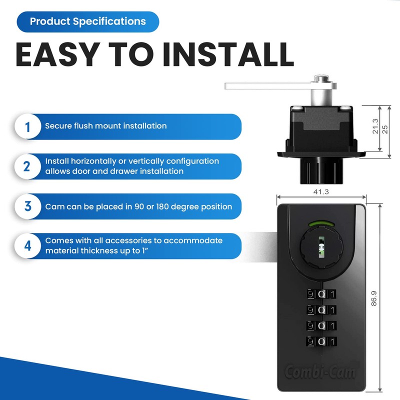 Combi-Cam 7700 & Key MAX Combination Locker LOCKS-7700, Black