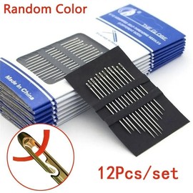 12pcs/set Random Color Side Hole Household Sewing Needles, Stainless Steel Sewing Needles, Sewing Accessories For DIY Crafting