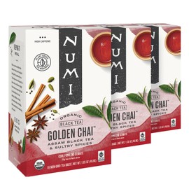 Numi Organic Golden Chai Tea, 18 Tea Bags (Pack of 3), Assam Black Tea, Cardamom, Ginger & Anise (Packaging May Vary)