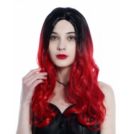 WIG ME UP - ZM-1001-RED1B Women's Wig long wavy middle-parting ombre black to red