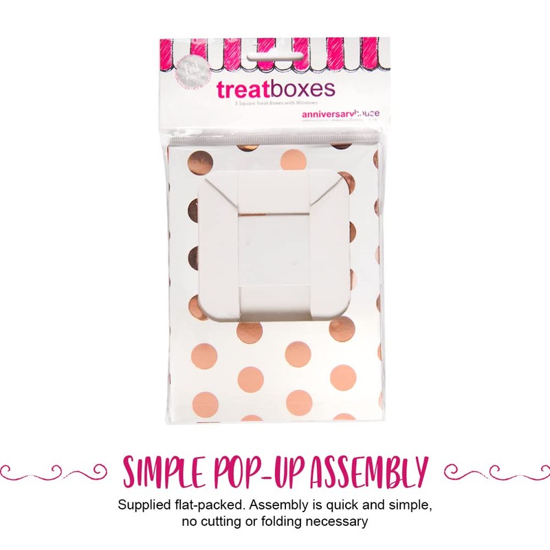 Anniversary House 3-pack Small Treat Boxes, Rose Gold Polka Dot