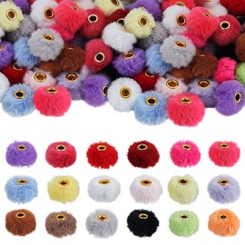 FINGERINSPIRE 72 Pcs 18 Colors Mixed Super Soft Fluffy Faux Fur Pom Poms Beads with Alloy Core 0.55x0.49inches DIY Fluffy Pom Pom Beads Fluffy DIY Knitting Hat Pompoms Beads for Shoes Scarves Gloves