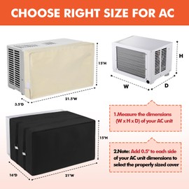 Amerbro 2PCS Window Air Conditioner Cover, AC Covers for Outside and Inside, 3 Layers Insulation with Aluminum Foil and 2mm Foam, 21" W x 16" D x 15" H and 21" W x 3.5" D x 15" H - Black and Beige