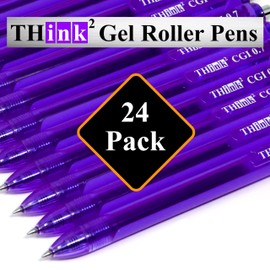 THINK2MASTER [24 Pens - Purple Ink] Think2 0.7mm CGI Retractable Gel Pens. (24 Purple) Medium Point Rollerball Pens with Smooth Quick Drying Ink.