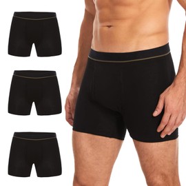 PurityLock Men's Washable Incontinence Boxer Briefs, Cotton Urinary Incontinence Underwear with Fly, Reusable leak proof underwear for Men, Front & Rear Protection 150 ml Absorbency (3 Pack, M, Black)