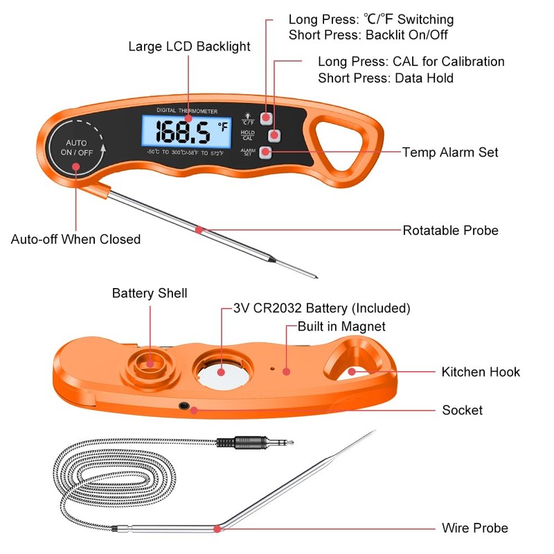 CIRYCASE Meat Thermometer with Dual Probes, Instant Read Digital Food