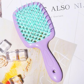 Hair Brush Light Purple Handle with Green for All Hair Types, Detangling Hair Brush Styling Brush for Women Men, Vented Detangling Hair Brush Wet Or Dry Hair Use Flexible