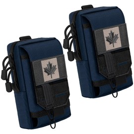 bvya 2 Pack Tactical EDC Phone Pouches, Multi-Purpose Utility Tool Pocket Molle Phone Holster Waist Belt Pouch with Canada Flag Patch and Tactical Gear Clips (Navy Blue)