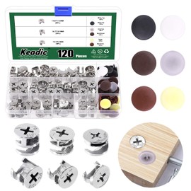 Keadic 120Pcs Furniture Connecting Cam Lock Fittings Assortment Kit with Plastic Screw Cover Caps, Joint Connector Nut Cabinet Connectors Hardware Bolts for Wardrobe Drawer Closets Bed