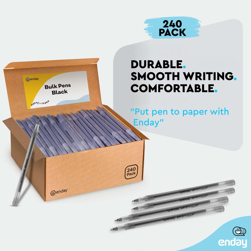 Enday Black Pens Ballpoint, Long Lasting Black Ink Pens Bulk