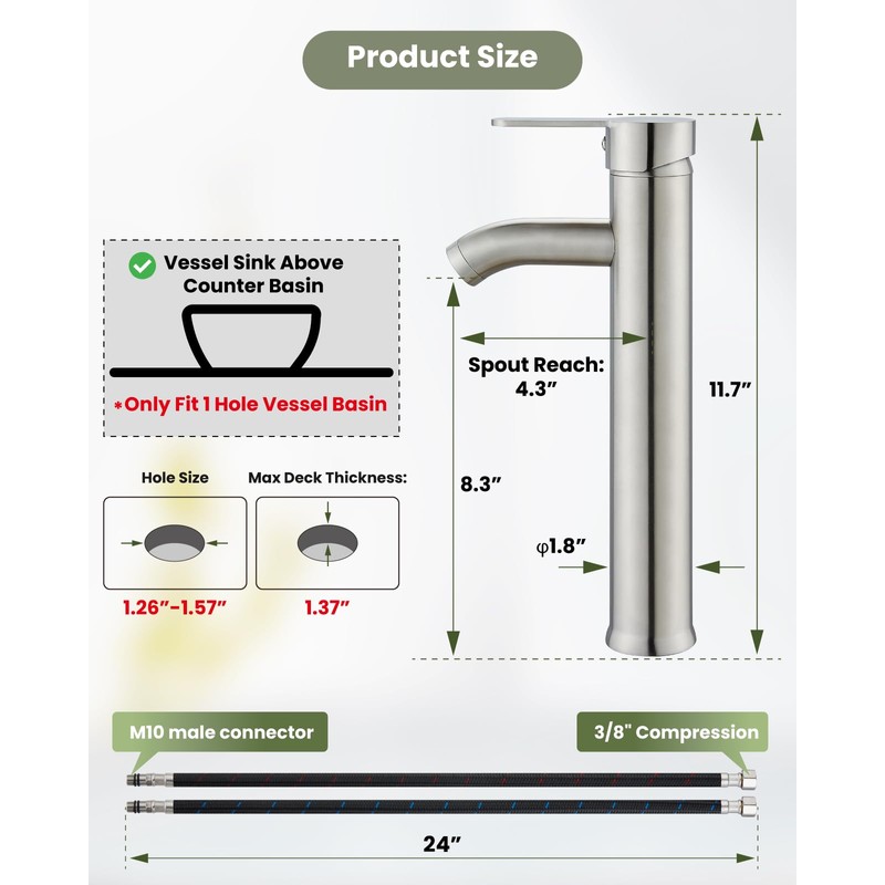 gotonovo Vessel Sink Faucet Modern Tall Bathroom Faucet Single Handle