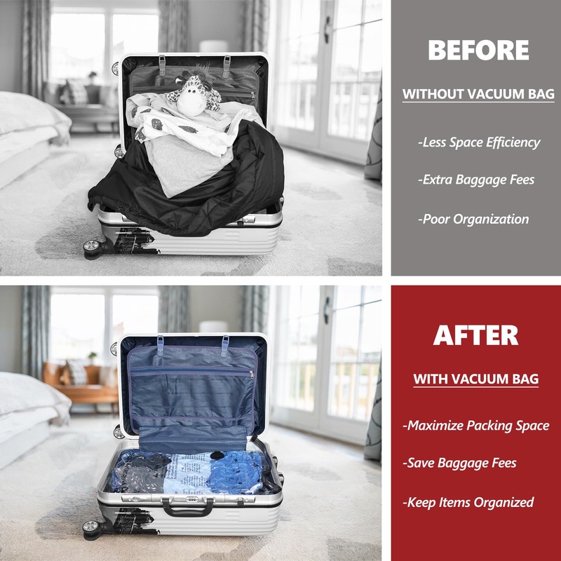 Vacuum Bags for Travel with Rechargeable Pump, 8 Large Compression