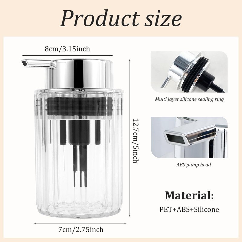 Foaming Soap Dispenser, Foam Hand Soap Dispenser with Silver Pump,