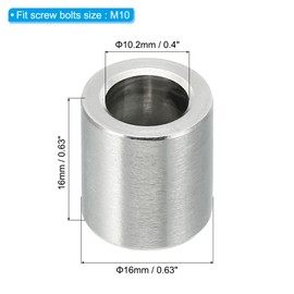PATIKIL M10 Stainless Steel Spacer, 2 Pieces Metal Spacer Stainless Steel 10.2mm ID x 16mm OD x 16mm L Standoff Round for 3/8" M10 Screw Bolt