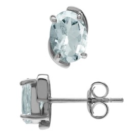 Silvershake 7x5mm Oval Shape Gemstone 925 Sterling Silver Stud Post Earrings Jewelry for Women Business Attire, Sterling Silver Silver, genuine aquamarine,