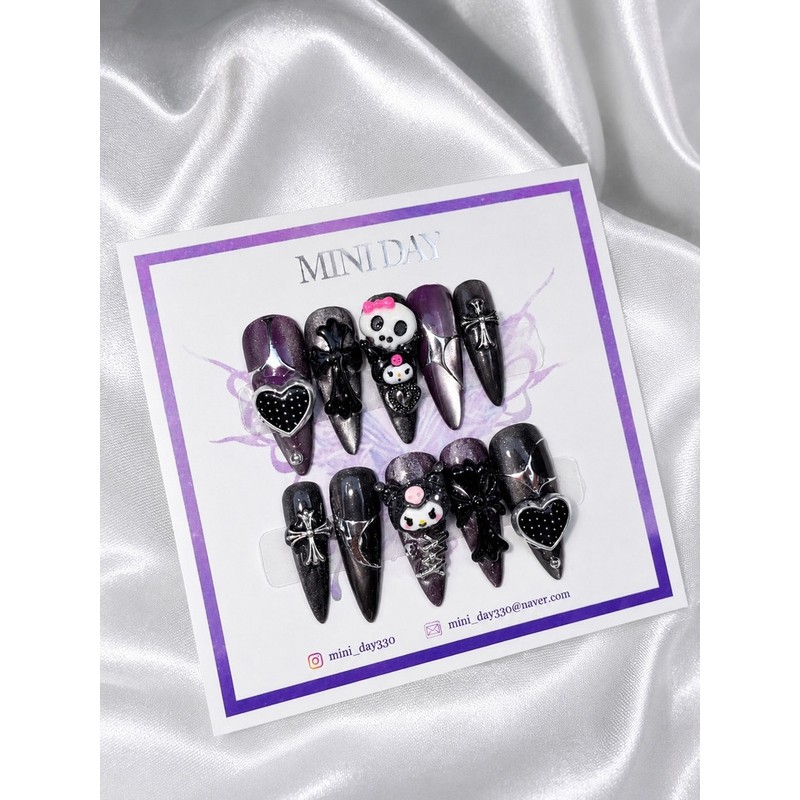 Dark Kuromi handmade nail tips - stiletto / 다크 쿠로미