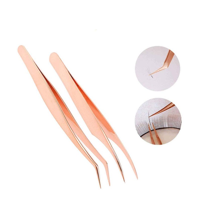1Set Lash Tweezers, Lashes Extension Curved Tweezers Stainless Steel Lash