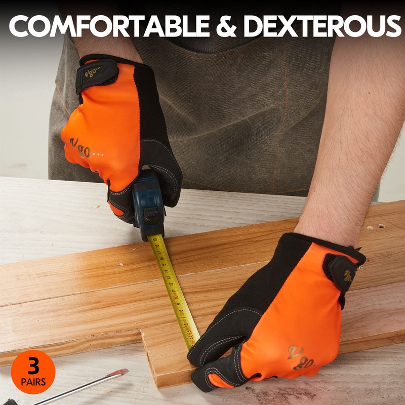 Vgo... 3 Pairs High Dexterity Touchscreen PU Leather Work Gloves