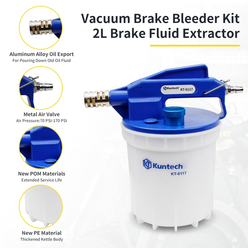 Kuntech Vacuum Brake Bleeder Kit with 2L Brake Fluid Extractor