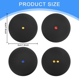 YYTECH Squash Balls Set of 4, Squash Balls, Double Yellow Dots, Single Yellow Dots, Single Red Dots, Single Blue Sports Squash Ball, High Bounce Squash Ball for Beginners and Training