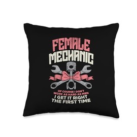Mechanic Gifts For Women Female Mechanic Car Auto Girl Diesel Garage Wife Girlfriend Throw Pillow, 16x16, Multicolor