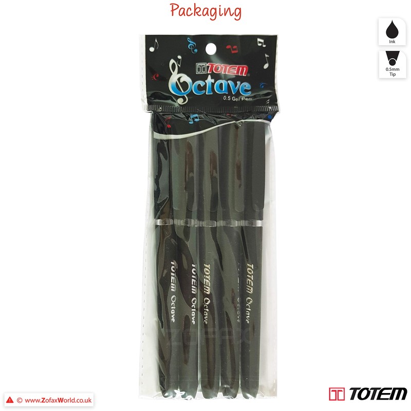 TOTEM 5 x 0.5mm Fine Tip Octave BLACK Smooth Gel
