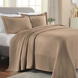 Superior 3 Piece Solitaire Cotton Bedspread Set, Home Bed Decor, Decorative Bed Spread, 2 Pillow Shams, Medium Weight Blanket, Matelasse Coverlet Bedding, Textured Quilted Pattern, Full, Taupe