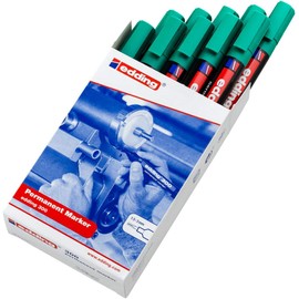 edding 300 Permanent Markers, Green, 10 Pens, Bullet Tip, 1.5-3 mm, Waterproof, Quick-Drying, Smudge-Proof, For Cardboard, Plastic, Glass, Wood, Metal