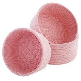 Farmlyn Creek - Paquete de 3 cestas tejidas de algodón para almacenamiento, juego de organizador Montessori de cuerda rosa para almacenar juguetes, artículos del hogar, suministros (3 tamaños en