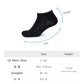 Finger Men's 5-Toe Socks, Cotton, Sports, Ankle Length, Crew Length, Half Length, Outdoor, Trekking, Breathable, Suitable for All Seasons, Set of 5 Pairs, Black (5 Pair) - 93BK