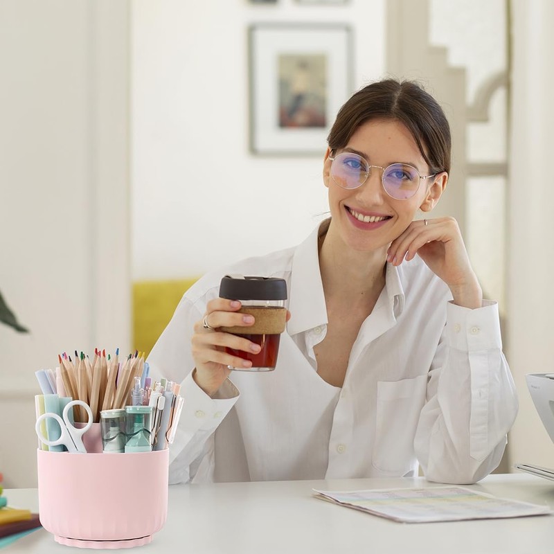 SKYDUE Makeup Organizer, Rotating Pencil Pen Holder for Desk, Dual-Purpose