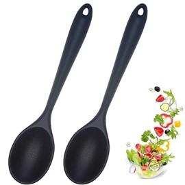 Ecerangus 2 paquetes de cucharas de mezcla antiadherentes de silicona, sin BPA, resistente al calor hasta 248 °C, utensilio de cocina higiénico para agitar, mezclar y servir (negro)
