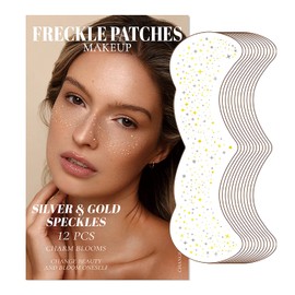 12 Sheet Glitter Freckles Face Tattoo, Temporary Tattoos Sticker Makeup Patches for Women Girl, Long Lasting Waterproof Faux Freckles Set for Concert Cosplay Prom (Silver & Gold)