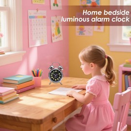 Bell Alarm Clock - Wind up Clock Luminous - Timer Vintage Silent 3 Inch for Kids Room Seniors Bedside Desk Sleepers Travel Bed Home