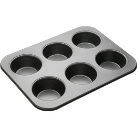 MasterClass Deep Muffin Tray/Yorkshire Pudding Tin, 6 Hole Non Stick Mould, Robust 1 mm Carbon Steel, Grey, 35 x 26cm
