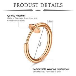 Williams 6pcs Clip On Fake Lip Nose Septum Belly Rings Faux Helix Earring Stainless Steel Non Pierced Percing Jewellery