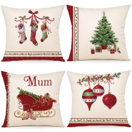 Cushion Cover Christmas 40 x 40 cm, Set of 4 Cushion Covers Decorative Cushion Linen Cushion Covers for Decoration Christmas Sofa Bedroom Couch Cushion Cover 40 x 40 cm