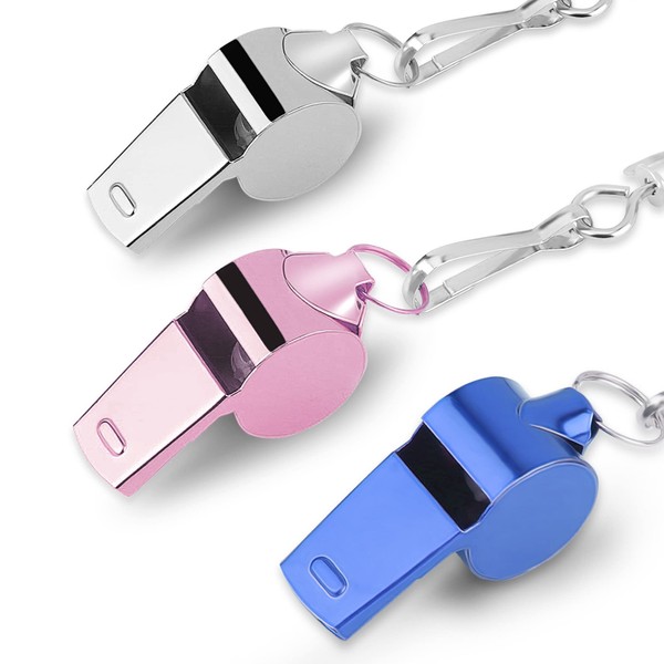 Whistle Whistle Disaster Relief Lanyard Outdoor School Gym Camping Hiking Survival Coach Referee Equipment Lifeguard (Silver+Pink+Blue)