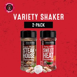 Sauce Goddess - Spicy BBQ Sweet Heat & Super Chunk Steakhouse Shaker Duo - Premium Spices, No MSG, No Additives - Meat & Veggies Seasoning 2-Pack